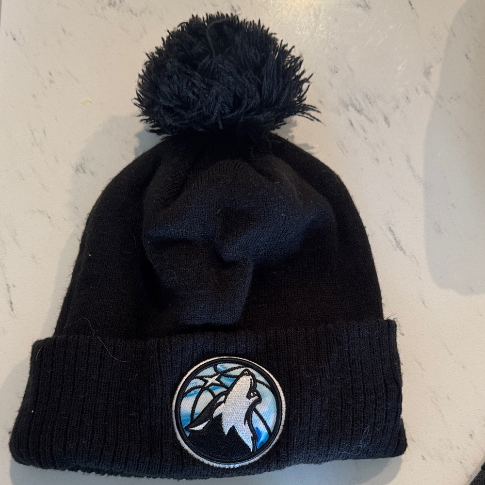 NBA Black Beanie with Pom-Pom and Wolf Emblem